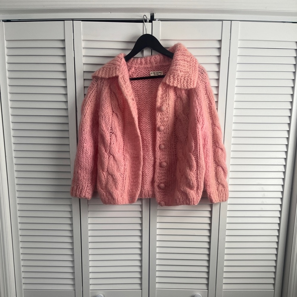 Pink Cable Knit 70% wool|20% Mohair| 10% Nylon Cardigan